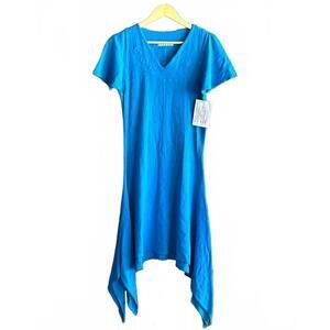 NWT Manta Del Lago Dress Sz Small Blue Pullover Shark Bite Hem Boho
